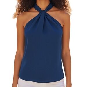 WHITE HOUSE BLACK MARKET Blue Twisted Neck Sleeveless Halter Top XS